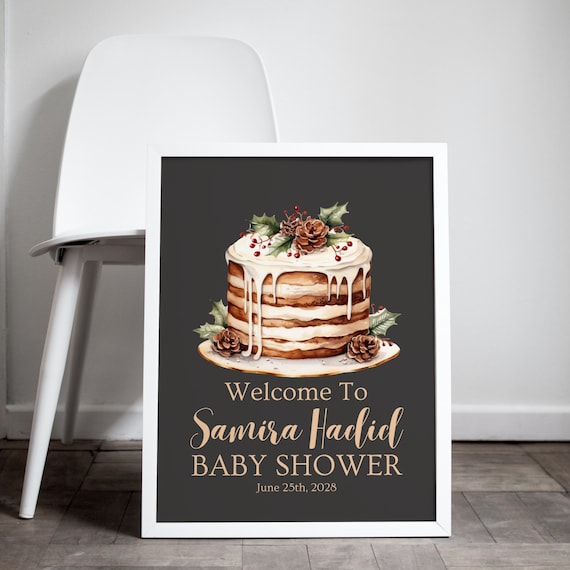 Neutral Christmas Pancakes Baby Shower Welcome Sign Template, Editable Baby Shower Banner, Christmas Neutral Theme Baby Shower Printable