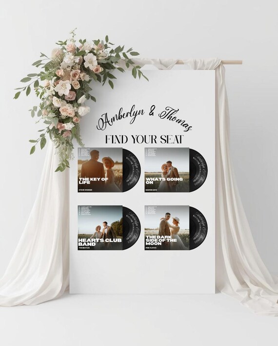 Custom Vinyl Record Wedding Guest Seating Chart | Personalized 12” Album Cover Seating Chart | Music Theme Wedding Decor | Bride Groom Names