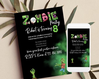 Zombie Birthday Digital Invitation, Zombie Party Theme, Zombie Party ...