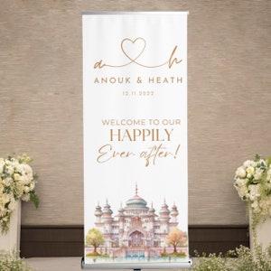 Märchenschloss Hochzeit druckbares einziehbares Zeichen, Prinzessin Hochzeit Willkommensschild Banner, Happly Ever After bearbeitbares Banner
