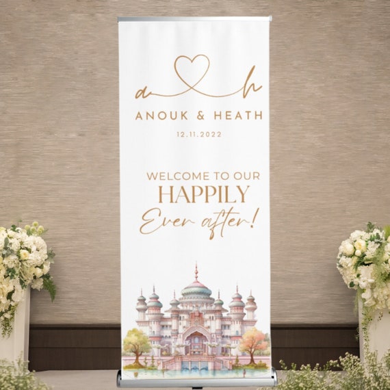 Fairytale Castle Wedding Printable Welcome Retractable Sign, Princess Wedding Welcome Sign Banner, Happily Ever After Editable Banner