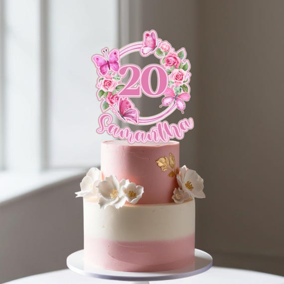 Custom 3D Butterfly & Floral Cake Topper | Personalized Glitter Shaker Cupcake Topper with Name | Birthday, Baby Shower, Bridal Shower