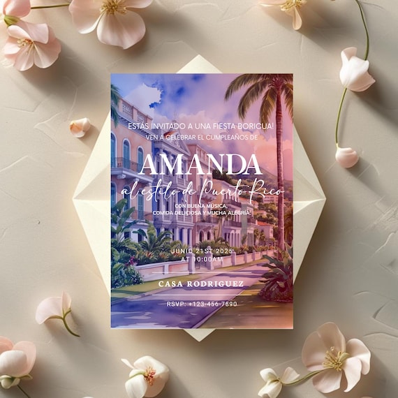 Puerto Rico Skyline Birthday Invitation | Editable Printable Invite | Instant Download Template | Puerto Rican Themed Birthday Party Invite
