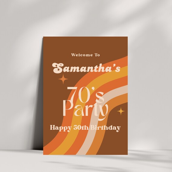 Editable Retro Birthday Welcome Sign Template | Vintage Party Banner | Printable 70s Theme Decor | DIY Retro Party Decor, Instant Download
