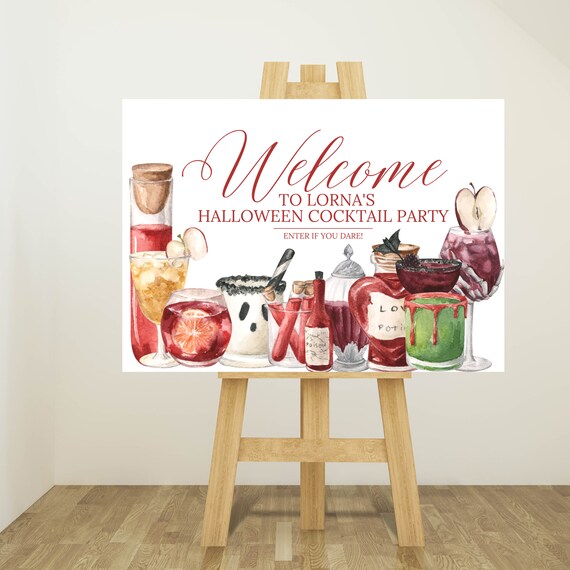 Halloween Cocktail Welcome Sign, Signature Spooky Printable Sign, Editable Creepy Banner, Custom Halloween Bar Signs, Drink Menu