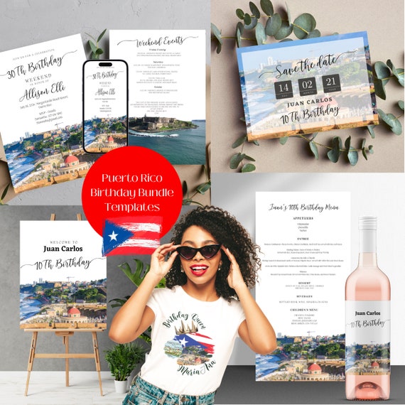 Puerto Rico Birthday Bundle Templates, Editable San Juan Birthday Printable,  Puerto Rico Skyline, Instant Download, #PRSJ