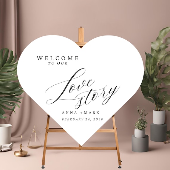 Wedding Love Story Welcome Sign | Heart Shaped Foam Board | Modern Wedding Entrance Sign | Personalized Wedding Decor | Custom Board Sign