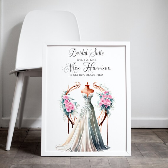 Printable Bridal Suite Wedding Sign - Wedding Day Banner for Dressing Room Decor - Elegant Wedding Dress and Arch Design, Instant Download