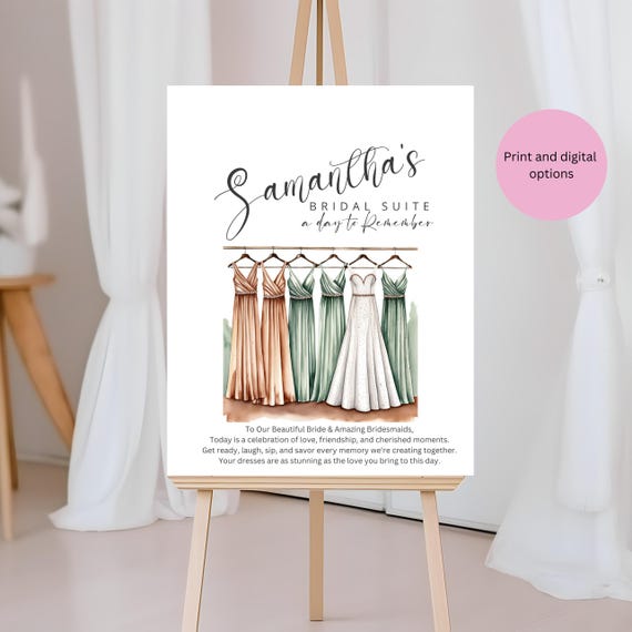 Bridal Suite Welcome Sign | Bride and Bridesmaids Dresses Decor | Wedding Day Bride Tribe Sign | Customizable Bridal Party Sign