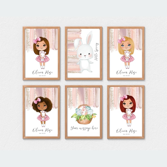 Easter Girl Wall Art Prints, Kids Easter Bedroom Decor, Playroom Prints, Spring wall Prints, Printable Bunny Wall Art, Print or Digital #EWA