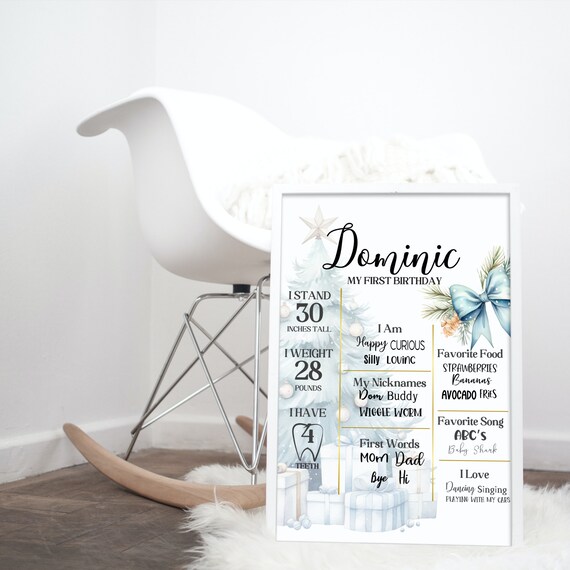 Blue Christmas Tree Birthday Milestone Sign, Editable Birthday Milestone Banner, Holiday Theme Party Signs, Blue Tree Boy Decor Template