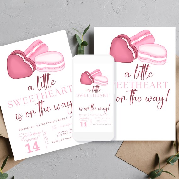 Sweet Baby Brunch: Pink Macaron Baby Shower Invitation - DIY Editable Template Baby Girl, Macaron Printable - A Little Sweetheart's Arrival