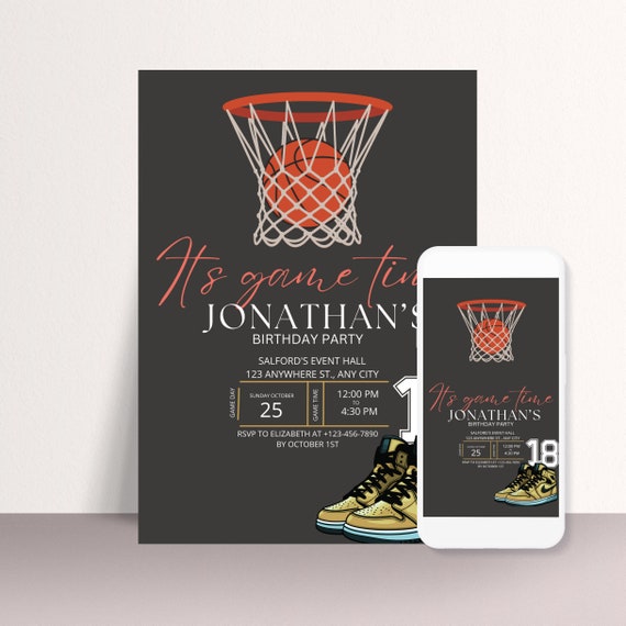 Game Time Birthday Invitation Template, Customizable Basketball Birthday Printable Any Age - Editable Sports Party Invite, Print, Digital