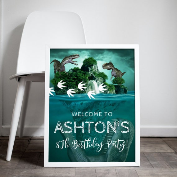 Editable T-Rex Welcome Sign Template, Dinosaur Birthday Party Sign, Printable Dinosaur Birthday Party Decoration, Print and Digital