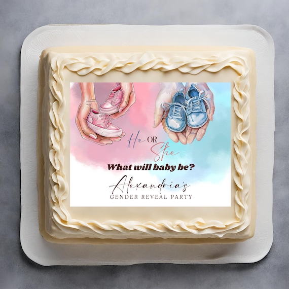 Custom Printable Edible Gender Reveal Cake Topper, Pink & Blue Shoes Party Decor for Baby Shower - Boy or Girl Surprise