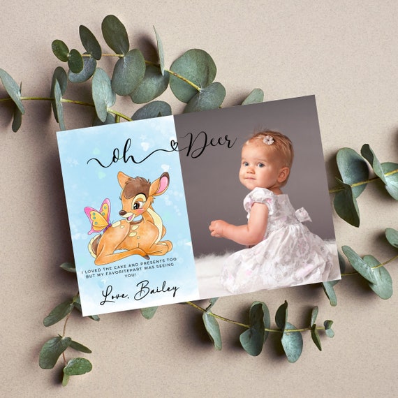 Printable Blue Oh Deer Birthday Thank You Card, Editable Deer Birthday Photo Thank You Card, Boys Deer Themed Invite, Instant Download, #ODB