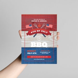 Editable 4th Of July BBQ Invitation, Independence Day Bbq, Barbeque Invitation, July 4th BBQ Invite, July Fourth Template, #FOJ