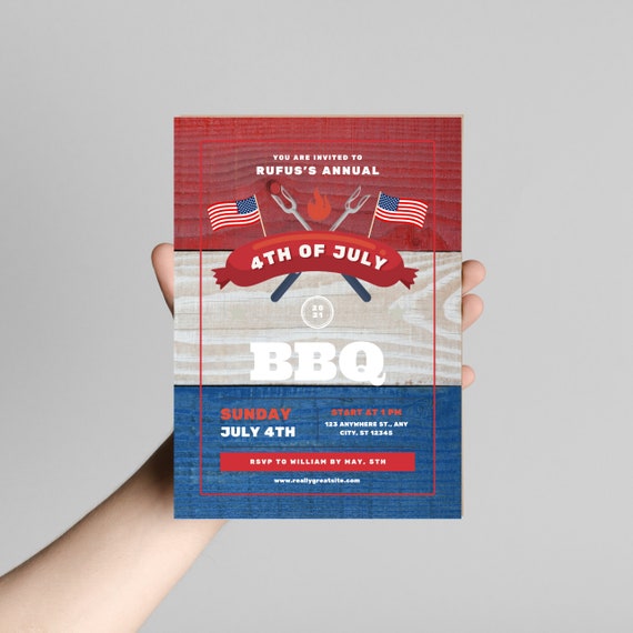 Editable 4th Of July BBQ Invitation, Independence Day Bbq, Barbeque Invitation, July 4th BBQ Invite, July Fourth Template, #FOJ