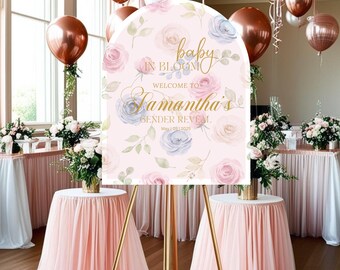 Pastel Pink & Blue Roses Welcome Sign - Gender Reveal Baby Shower Sign - Spring Baby Shower Decor - Floral Foam Arch Sign, Summer Baby Party