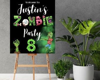 Zombie Birthday Welcome Sign, Editable Kids Scary Signs, Halloween Party Printable, Zombie Apocalypse Template, Instant Download