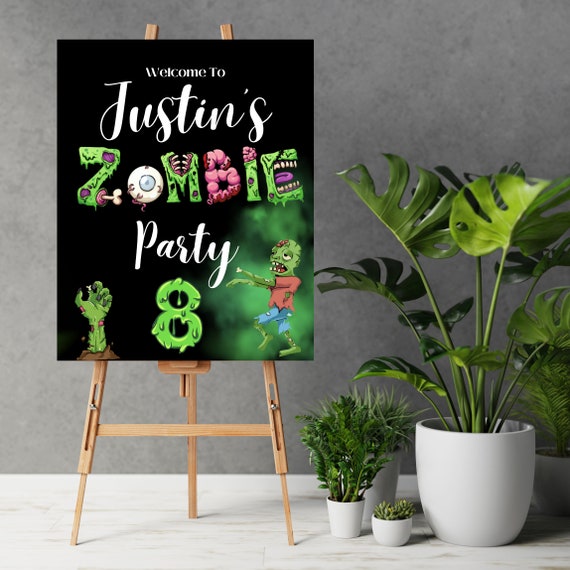 Zombie Birthday Welcome Sign, Editable Kids Scary Signs, Halloween Party Printable, Zombie Apocalypse Template, Instant Download