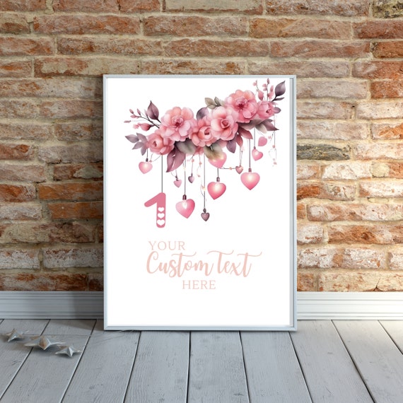 Floral Heart Birthday Welcome Sign Template, Fairy Lights Party Banner, Editable Any Age Birthday Signs, Printable Pink Floral Heart Banners