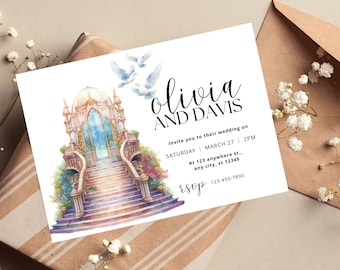 Fairytale Wedding Printable Invitation, Wedding Staircase Party Invite Template, Happily Ever After Invitations, Enchanted Wedding Invites