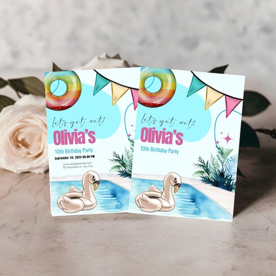 Editable Pool Party Birthday Invitation - Let's Get Wet! Printable Invite - Summer Splash Bash - Customizable Pool Celebration
