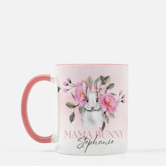 Mama Bunny Ceramic Mug, Easter Mom Coffee Mugs, Spring Gift For Mom, Personalized Name Cup, Print and Digital, #EBB