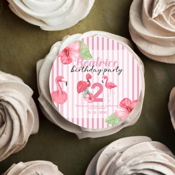 Edible Tropical Flamingo Birthday Cake Topper | Pink Flamingo Cupcake Decor | Customizable Party Decoration