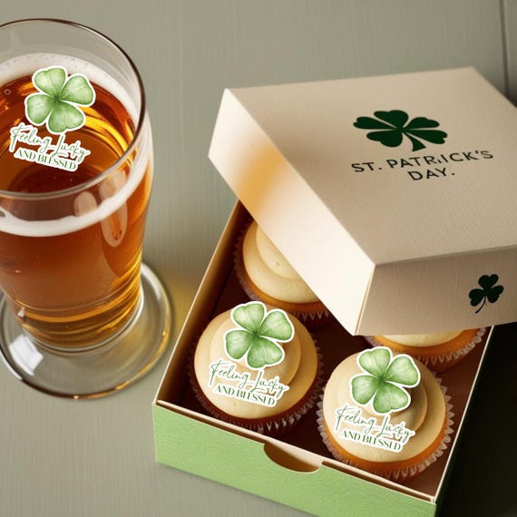 St. Patrick’s Day Cupcake Toppers and Drink Toppers | Lucky & Blessed Beer Topper | Irish Party Decorations | Shamrock Bar Decor