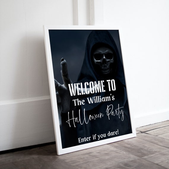 Spooky Halloween Welcome Sign, Editable Gothic Party Signs, Horror Banner, Scary Printable Banners for a Hauntingly Stylish Celebration