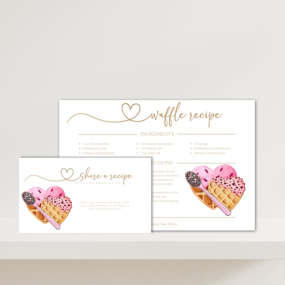 Editable Waffle Wedding Recipe Card Template | Personalized Share Recipe With Bride Cards | Bridal Shower Gift | DIY Printable Kitchen Cards