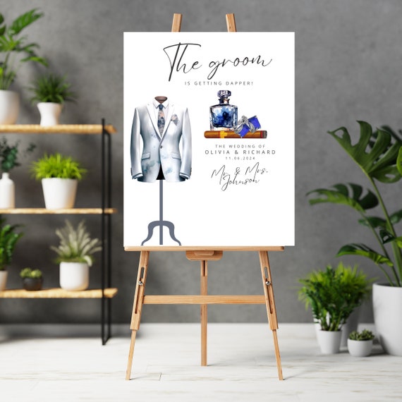 Groom Wedding Suite Welcome Sign, Groomsmen Dressing Room Banner, Grooms Suite Decor, Custom Groom is Getting Dapper Signs, Print, Digital