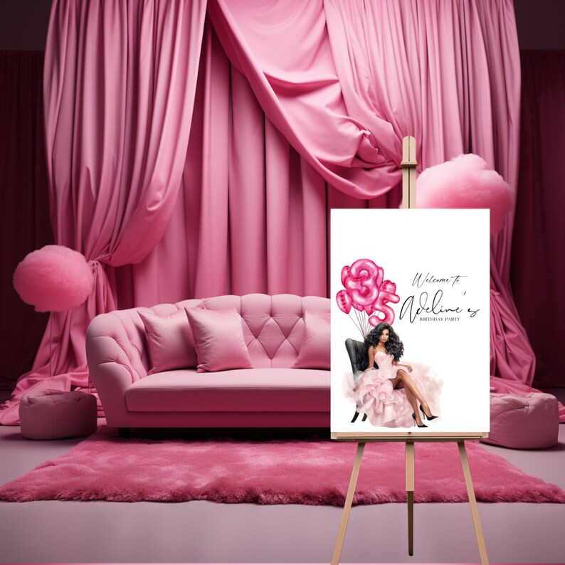 Editable Pink Doll Party Welcome Sign Personalized African Doll ...