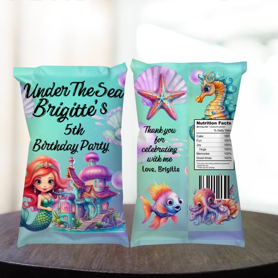 Mermaid Chip Bag Template, Mermaid Birthday Party Chip Bags, Under the Sea Birthday Label, Editable Printable, Instant Download #LMB