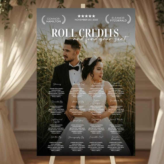 Movie Style Wedding Seating Chart with Photo | Custom Reception Seating Board | Film Theme Wedding Decor | Personalized Table Chart