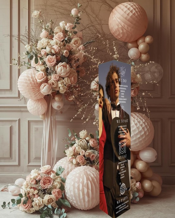 Wedding Photo Welcome Sign, 3 Sided Wedding Sign, Order of Events Sign, Custom Wedding Entrance Display