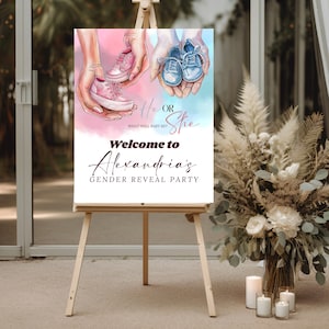 Editable Gender Reveal Welcome Sign, Pink & Blue Shoes Party Banner, Girl Boy Gender Reveal Decor - Custom Printable, Baby Shower Decor