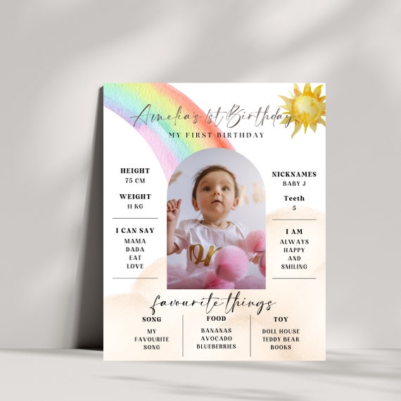 Rainbow Clouds Birthday Milestone Sign Template | Customizable for Any Age | Watercolor Party Banner | Printable Instant Download