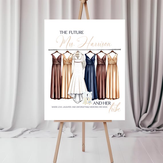 Champagne, Navy & Brown Future Mrs. and Her Tribe Bridal Suite Welcome Sign | Elegant Wedding Room Decor | Personalized Bridal Party Sign