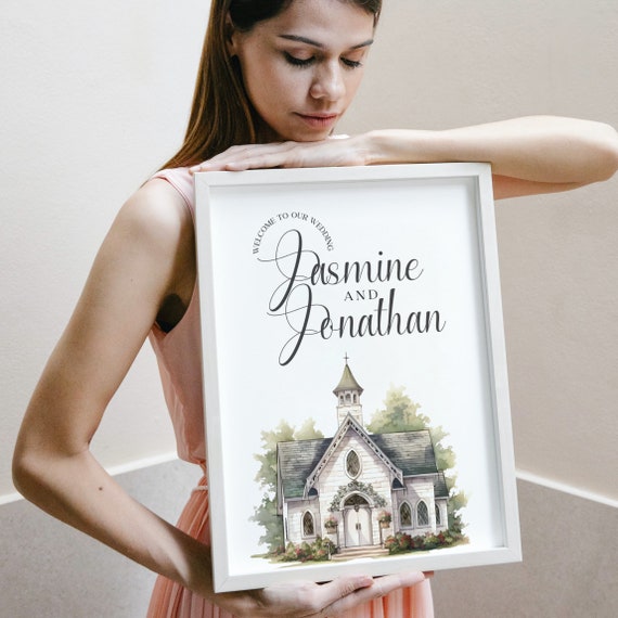 Customizable Church Venue Wedding Welcome Sign Template | Elegant Printable Welcome Sign for Weddings | DIY Personalized Ceremony Signs