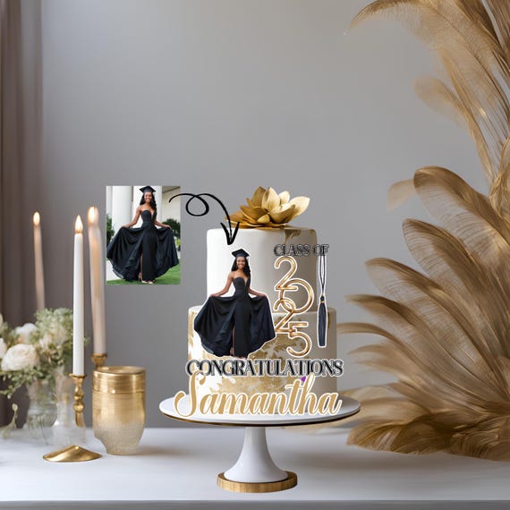 Custom 3D Graduation Cake Topper 2025 | Personalized Graduate Photo and Name | Unique Graduation Party Decorations | Graduation Keepsake