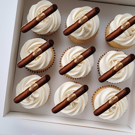 Edible Cigar Cupcake Topper for Men's Birthday Party | Personalized Cake Decorations for Whiskey & Cigar Theme | Groomsmen, Bachelor Party