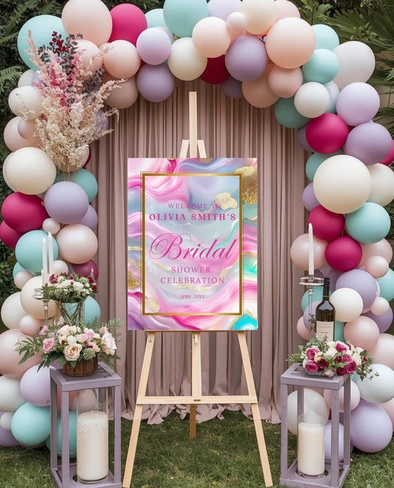 Bridal Shower Welcome Sign | Pastel Agate Gold Welcome Sign | Elegant Bridal Shower Decor | Custom Shower Sign