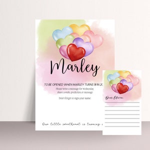 Rainbow Heart Birthday Time Capsule Sign, First Birthday Party Capsule Cards, Aquarel Hartballonnen, Digitaal en print #HBR