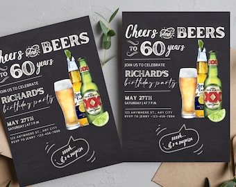 Editable Cheers and Beers Birthday Party Invitation Template, Custom Any Age - DIY Beer Invite - Digital and Print, Cheers & Beers Decor