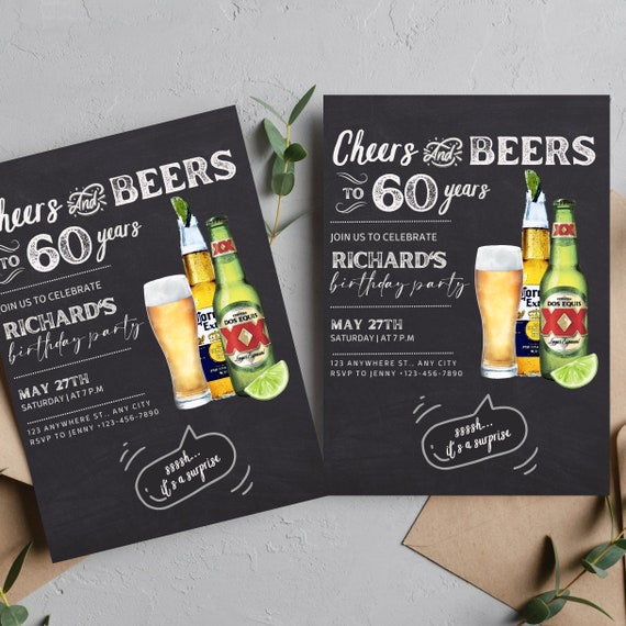 Editable Cheers and Beers Birthday Party Invitation Template, Custom Any Age - DIY Beer Invite - Digital and Print, Cheers & Beers Decor