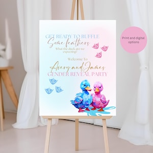 Editable Gender Reveal Welcome Signage with Pink & Blue Ducks | Custom ‘What the Duck’ Design | Unique Gender Reveal Party Decoration