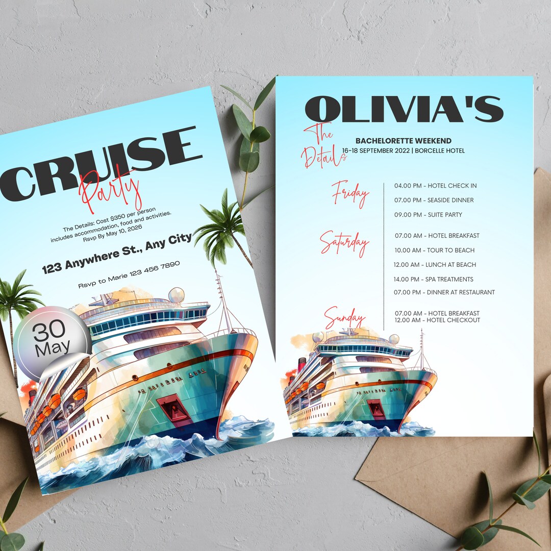 Bachelorette Cruise Party Invitation, Cruise Trip Itinerary Invitations Bachelorette Cruise Party Invitation, Cruise Trip Itinerary Invitations